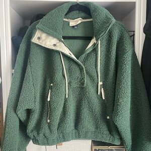 Green Sherpa Pullover with Drawstrings